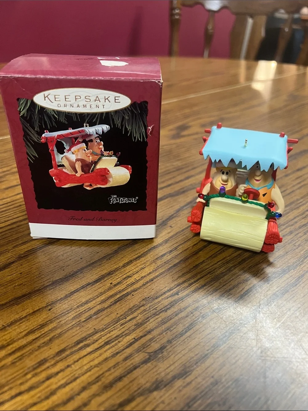 1994 Hallmark Fred & Barney Flintstones Ornament with Blue Canopy